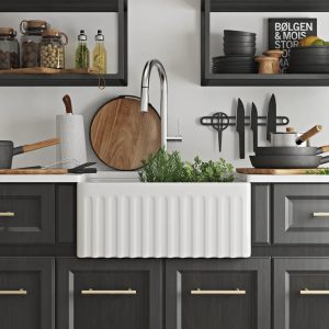 DeerValley DV-1K022 Farmhouse Kitchen Sinks 9" Deep Bowl Splash-Proof 3.5" Drain Compact