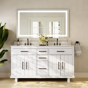 DeerValley DV-1BV0520W/DV-1BV0520NW 60" Fully Assembled Double Bathroom Vanity with Engineered Marble Top, White