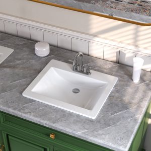 DeerValley DV-1DS0122 Drop-in Sinks Scratch Resistant Modern White 3-Hole Design