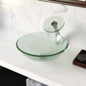 SYMMETRY 16.5" Round Vessel Bathroom Sink, Tempered Glass