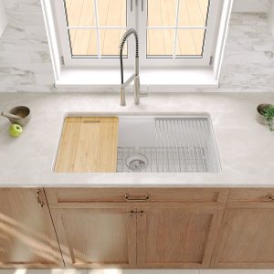 DeerValley DV-1K0141 Workstation Farmhouse Kitchen Sink Durable Fireclay Easy Clean