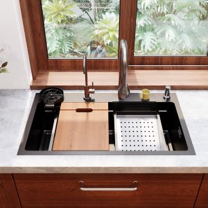 DeerValley DV-1K0183 Stainless Steel Kitchen Sinks Nano Dual-Ledge Work Waterfall Quiet