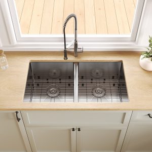 33" Rectangular Undermount Kitchen Sink, Stainless Steel Double Bowl