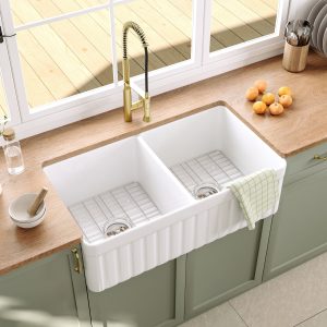 DeerValley DV-1K503 Farmhouse Kitchen Sinks Deep Dual Bowl Chip Resistant