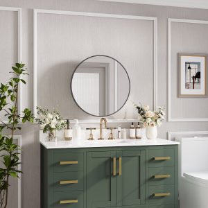 DeerValley DV-1MC0402 24" Round Door Aluminum Bathroom Medicine Cabinet, Wall Mounted Mirror Cabinet with Interior Mirror, Adjustable Glass Shelves, Rust-Resistant & Soft-Closing Hinge, Modern Space-Saving Design