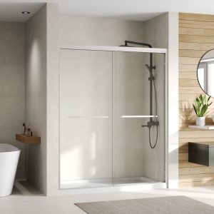 DeerValley DV-1SD0460B06 56–60" W x 72" H Double Sliding Shower Door for Walk-In Showers, Framed Bypass Door with Easy-Clean 1/4" (6mm) Tempered Glass, Durable Aluminum Frame, Matte Black