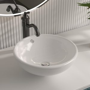 SYMMETRY 16.54" Round Vessel Bathroom Sink, Overflow Hole