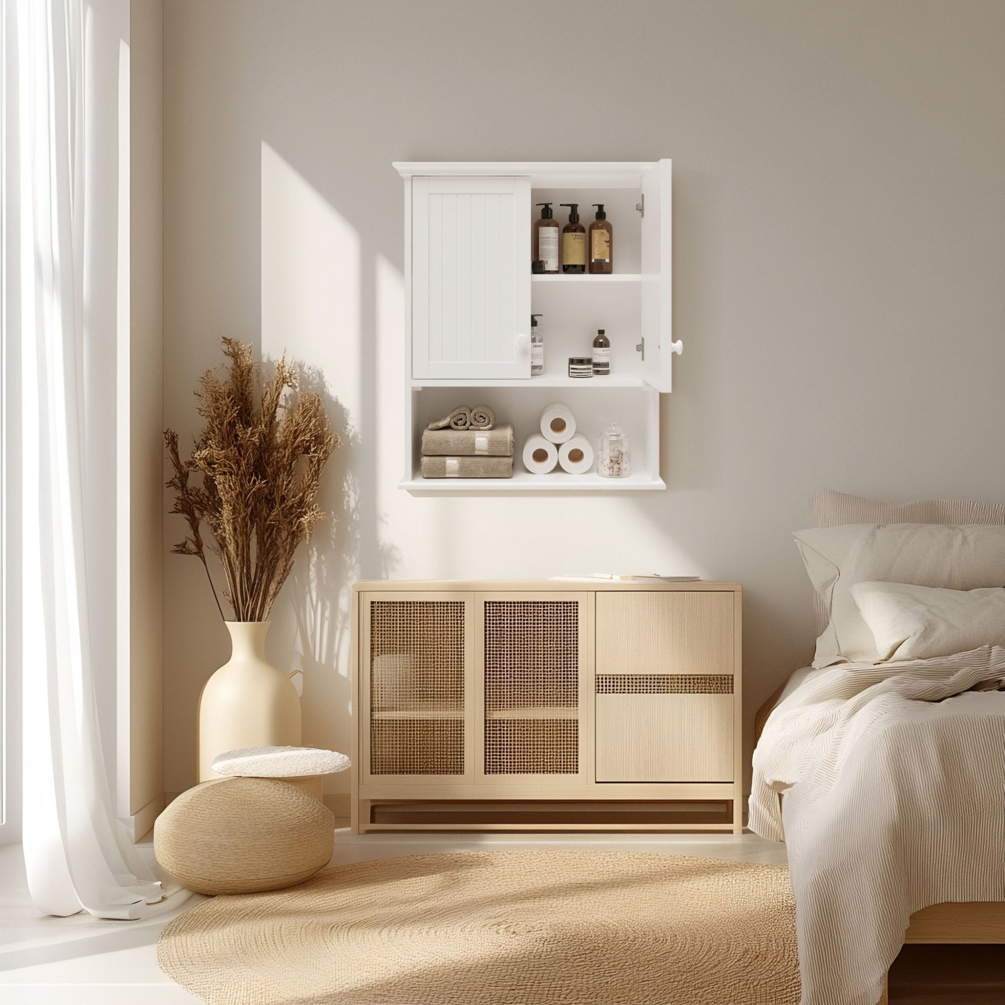DeerValley Two-door Bathroom Cabinet, Wooden Wall Mounted Medicine Cabinet for Bathroom, White