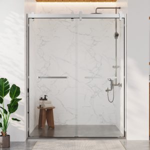 DeerValley DV-1SD0246S 56 in. - 60 in. W x 76 in. H Framed Double Sliding Shower Door, Silver / Matte Black / Gold